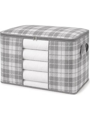 Pratik Ev 90X50X50 cm Xl Yatak Altı Hurç Düzenleyici, Sağlam Taşıma Kulplu Fermuarlı Saklama Hurcu, Ekose Desenli Kumaş Hurç, Saklama Çantası, Yorgan Battaniye Nevresim Depolama Kutusu (1, Gri Ekoseli)