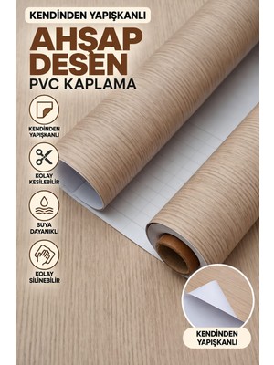 Deconitte Premium Kendinden Yapışkanlı Bej Renkli Ahşap Desenli Mobilya Dolap Masa Tezgah Pvc Kaplama Folyosu 60X100CM