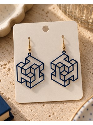 Dream Shape Co Kadın Lacivert Geometrik Küp Sallantılı Küpe