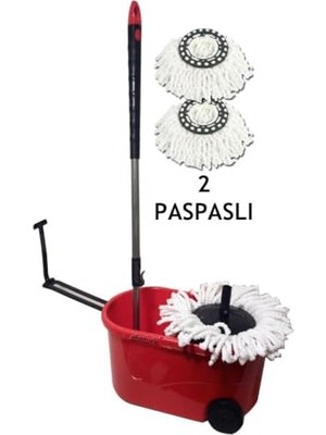 aklow akyoleticaret 2 Paspaslı Dönerli Mop Çekçekli Tekerlekli Büyük Kova Otomatik Mikrofiber Temizlik Yeni Nesil Paspas