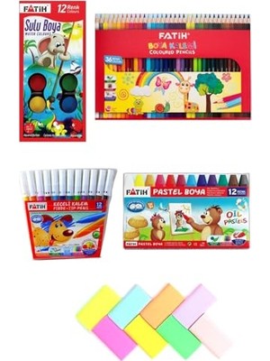 aklow akyoleticaret Kuru Boya 36'lı + Sulu Boya + Kuru Boya + Pastel Boya + Pastel Silgiler Yeni Sezon Kırtasiye Seti