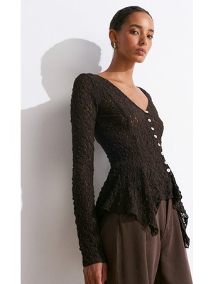 Dilvin 60433 Düğmeli Peplum Dantel Hırka