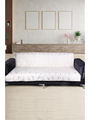 aklow akyoleticaret Güzide Krem Koltuk Örtüsü, Kaymaz Süngerli, Altın Varaklı, 170X210 cm