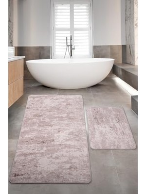 Kazan Hobi Nova Vizon 80X150 + 50X80 cm 2'li Banyo Halısı Paspas Seti, Kaymaz Taban