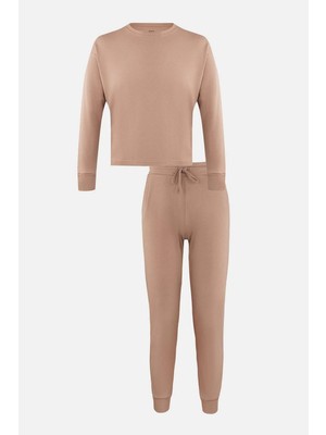 Dagi Latte Crew Neck Jogger Leg Celliant Pajama Set