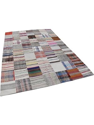 Kazan Hobi Krem Çok Renkli Geometrik El Dokuma Salon Kilimi Modern Stil