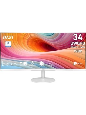 Kazan Hobi 34 Pro MP341CQW E12, Kurumsal Monitör, Uwqhd, 21:9, Curve 1500R, Va, 120Hz, 1ms (Mprt), Freesync Premium, Beyaz