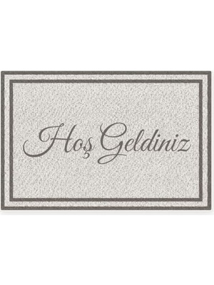 Kazan Hobi Hoş Geldiniz Yazılı Çift Çerçeveli Kapı Paspası, Makinede Yıkanabilir, Kaymaz Kauçuk Taban, Dijital Baskılı Kapı Önü ve Antre Paspası, Açık Gri, 50X75 cm
