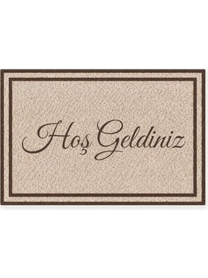 Kazan Hobi Hoş Geldiniz Yazılı Çift Çerçeveli Kapı Paspası, Makinede Yıkanabilir, Kaymaz Kauçuk Taban, Dijital Baskılı Kapı Önü ve Antre Paspası, Kahverengi, 50X75 cm