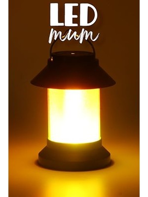 Kazan Hobi LED Mum Sokak Lambası Tip Kulplu Dumansız Pilli Alevli Dekoratif Yapay Mum Işıldak Siyah 1036-9