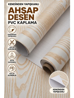 Deconitte Premium Kendinden Yapışkanlı Beyaz Ahşap-Gold Damarlı Desen Mobilya Dolap Masa Tezgah Pvc Kaplama Folyosu 60X100CM