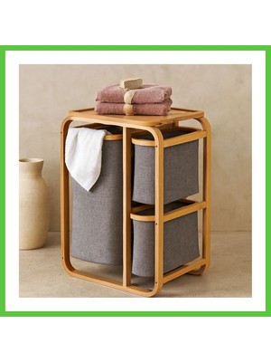 Bezos Ahşap Bambu 3 Bölmeli Çamaşır Sepeti 50X30X70 cm Vengners