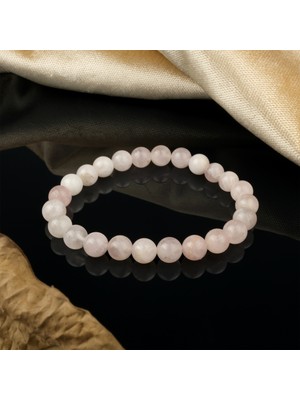 Moony Stone Pembe Kuvars Doğal Taş Bileklik
