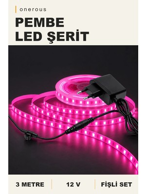 Onerous 3 M 12V Pembe LED Şerit, Fişli