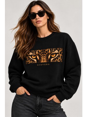 Giovera Gıovera Leopard Eyes Premium Oversize Kadın Sweatshirt %100 Pamuk