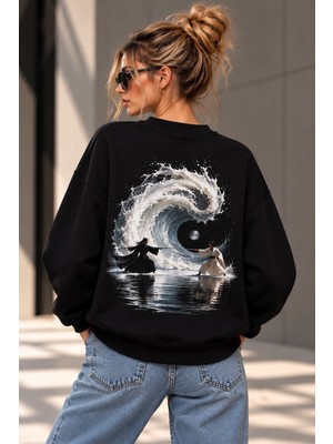 Giovera Gıovera White Statement Kadın Siyah Premium Oversize Sweatshirt
