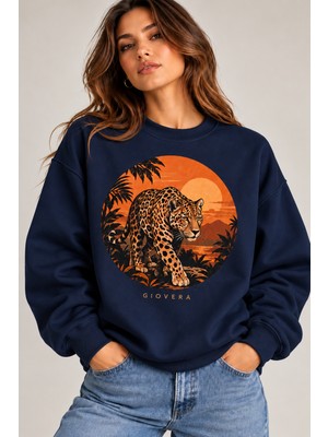 Giovera Gıovera Y Jaguar Premium Oversize Kadın Sweatshirt %100 Pamuk