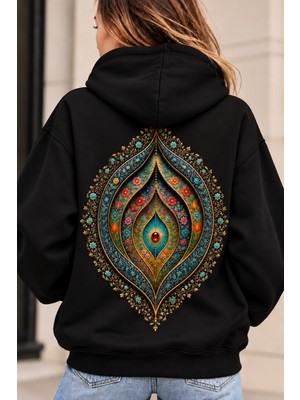 Giovera Gıovera Emerald Soul Zümrüt Ruhu Kadın Siyah Premium Oversize Kapüşonlu Sweatshirt Hoodie -