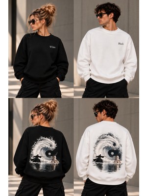 Giovera Gıovera Black & White Duo Kadın Erkek Premium Oversize Sweatshirt