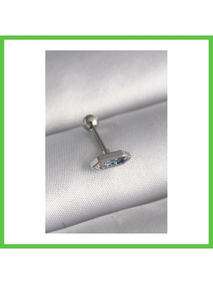 Bezos 316L Çelik Gümüş Renk Mavi Zirkon Taşlı Tragus Piercing Vengners