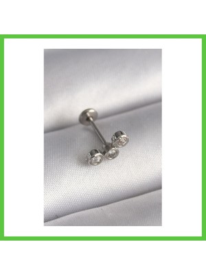 Bezos 316L Çelik Gümüş Renk Zirkon Taşlı Tragus Piercing Vengners