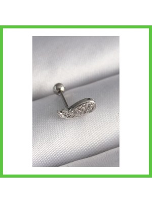Bezos 316L Çelik Gümüş Renk Zirkon Taşlı Kanat Tragus Piercing Vengners