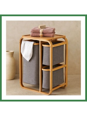 Bezos Ahşap Bambu 3 Bölmeli Çamaşır Sepeti 50X30X70 cm BEZOS16