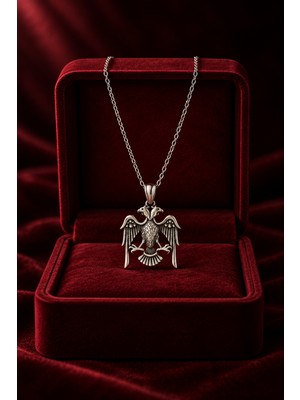 Silvari Silver 925 Ayar Gümüş Çift Başlı Kartal Kolye, Armasal Kartal Kolye Ucu,  Unisex Tasarım