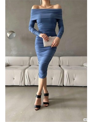 Trendexa Esnek Elbise Sandy Abiye Midi Straplez Kumaş · Renk: Mavi · Beden: L Mac