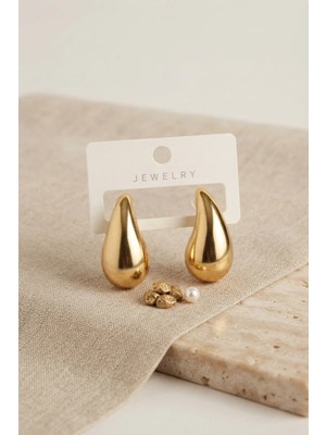 Inure Jewelry Gold Renk Damla Küpe 30 mm