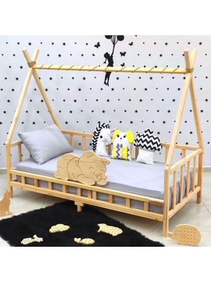 Markaawm Ayıcıklı Montessori Yatak Ahşap Çocuk ve Bebek Karyola 80X180