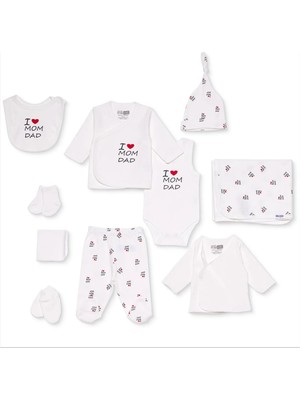 Hellobaby Unisex 10-Piece Newborn Coming Home Set Slogan Print Snap V-Neck Long Sleeve Footed