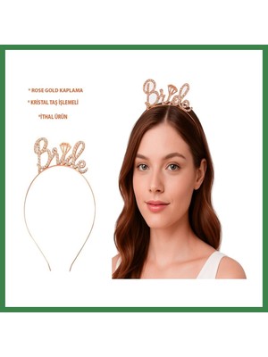 Bezos Rose Gold Renkli Taşlı ?bride? Gelin Tacı ? El Yazısı Yazı Tipiyle BEZOS16