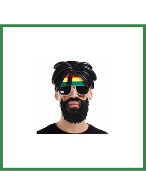 Bezos Rasta Peruklu Rasta Sakallı Bob Marley Bıyıklı Parti Gözlüğü 27X18 cm BEZOS16