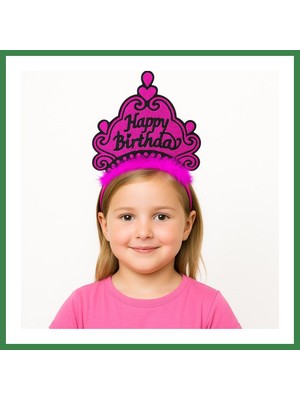 Bezos Fuşya Happy Birthday Prenses Tacı ? Doğum Günü Taç Aksesuarı BEZOS16