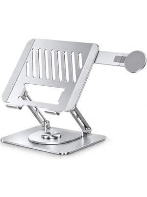 Rafta Mcstorey 2'si 1 Arada Laptop Standı, Karbon Çelik 360° Döner Yükseklik Ayarlı, Gizlenebilir Magsafe Uyumlu Telefon Tutuculu Notebook Standı, MacBook Uyumlu, 17.3 Inçe Kadar Gümüş