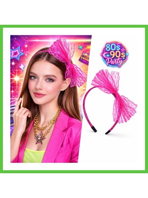 Bezos 80? 90?lar Neon Pembe Dantel Taç Fiyonklu Vengners