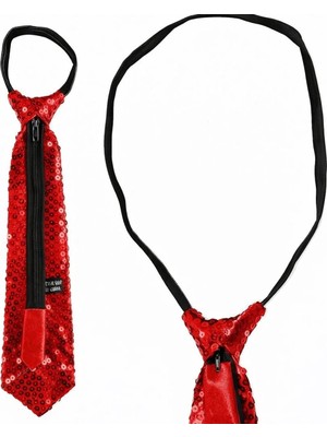 TCX Işıltılı Kırmızı Pul Payetli Kravat 33 cm Unisex Parti Aksesuarı