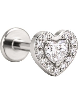 Lexroo Luxury Kalp Taşlı Titanyum Piercing Helix Flat Conch Burun Labret Kulak Tragus Küpe