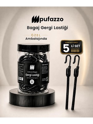 Lexroo Kancalı Bagaj Gergi Lastiği 5'li Ekonomik Paket (Siyah)