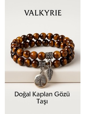 Happy Trend Doğal Kaplan Gözü Taşı Bileklik El Yapımı Enerji Dengeleyici Hayat Ağacı ve Yaprak Charm Denge ve Enerji