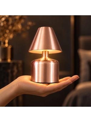 Happy Trend Şarj Edilebilir LED Masa Lambası, Dokunmatik 3 Renk Modlu, Kablosuz Metal Abajur, USB Şarjlı Komodin Gece Lambası, Yatak Odası Salon Masaüstü Aydınlatma, LED3202-2 (Pembe)