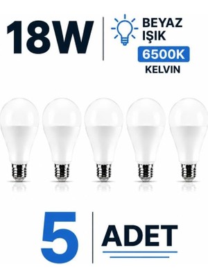 Happy Trend E27 LED Ampul 6500K Beyaz Işık 5 Adet Yüksek Aydınlatma Lamba