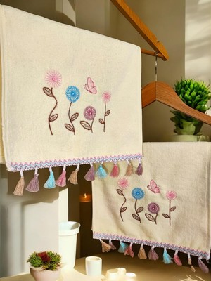 Happy Trend Nakışlı Çiçek Desenli El Yüz Havlusu 30X50 cm (2)