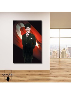 Happy Trend Tekli Dikey Kanvas Duvar Tablosu Türk Bayrağı ve Atatürk, 100 x 150