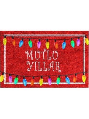 Happy Trend Yıl Özel Tasarım Kapı Paspası, Yılbaşı Renkleri ve Şık Süslemeler ile Su Geçirmez, Iç ve Dış Mekan Kullanımına Uygun Ev ve Ofis Giriş Paspası (Mutlu Yıllar Kırmızı, 40X60)