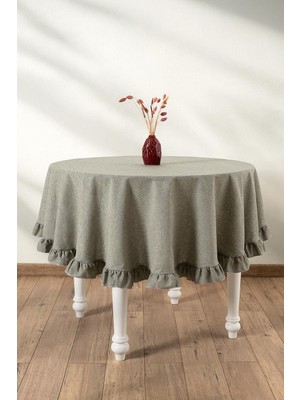 Happy Trend Fırfırlı Yuvarlak Masa Örtüsü (Yeşil, 150 Cm)