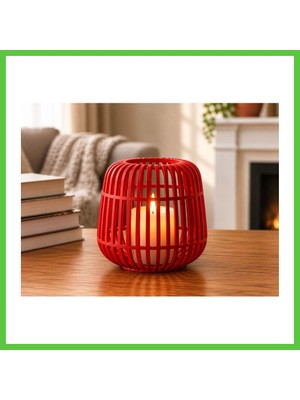 Bezos 3D Baskı Modern Kafes Tasarımlı Dekoratif Mumluk - Tealight Mumluk, Masaüstü Ev ve Ofis Dekoru-Kırmızı Vengners