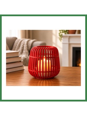 Bezos 3D Baskı Modern Kafes Tasarımlı Dekoratif Mumluk - Tealight Mumluk, Masaüstü Ev ve Ofis Dekoru-Kırmızı BEZOS16