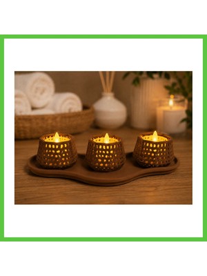 Bezos 3D Baskı Dekoratif Mumluk Seti - Desenli Tealight ve Masaüstü Aydınlatma Objesi-Kahverengi Vengners